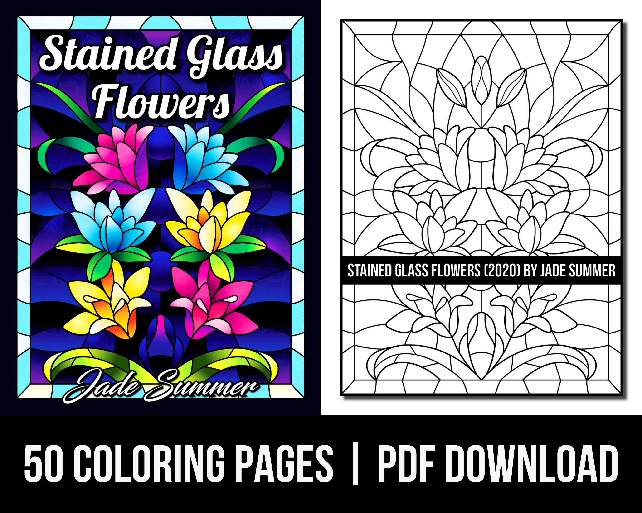 Buy flower coloring pages stained glass flowers adult coloring book by jade summer digital coloring pages printable pdf download online in india