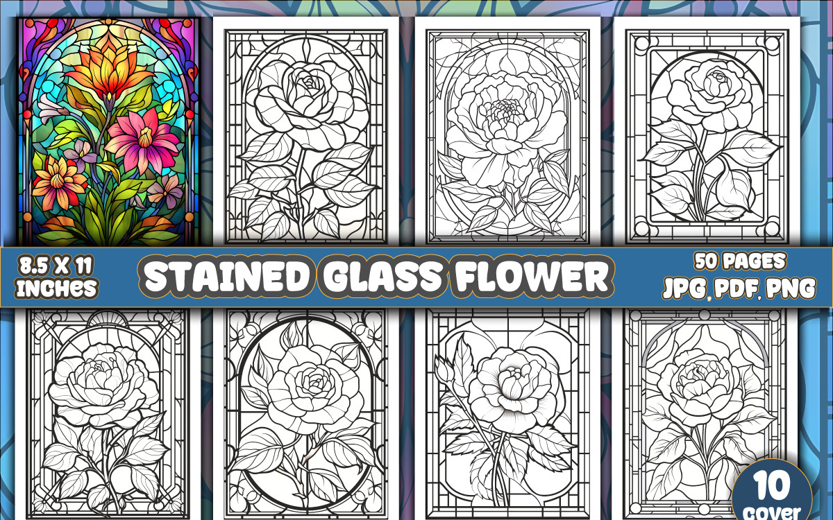 Stained glass flower coloring pages