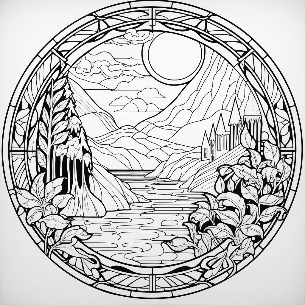 Stained glass adult coloring pages printable instant digital downloads