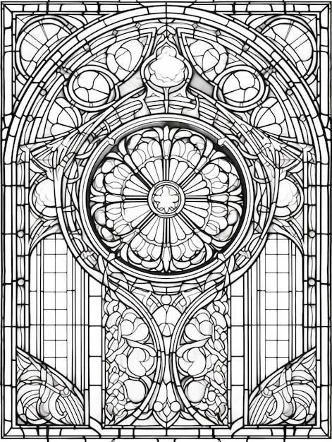 Premium ai image stained glass coloring pages for adults generative ai