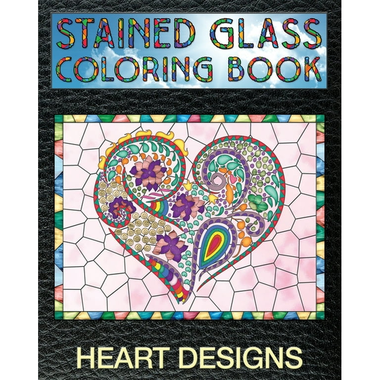 Stain glass coloring books for adults heart designs stained glass coloring book stain glass windows to test your coloring and shading skills series paperback