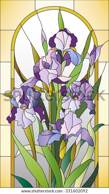 Stained glass pattern with irises stock vector royalty free