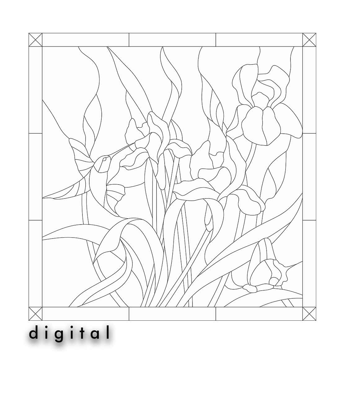 Hummingbird and iris stained glass pattern