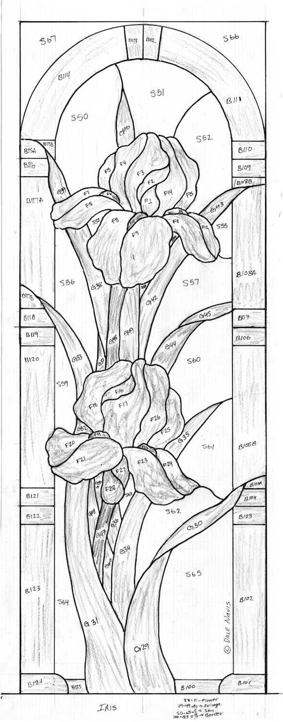 Iris stained glass pattern digital download floral stained glass pattern iris stained glass design iris with arch top border pattern instant download