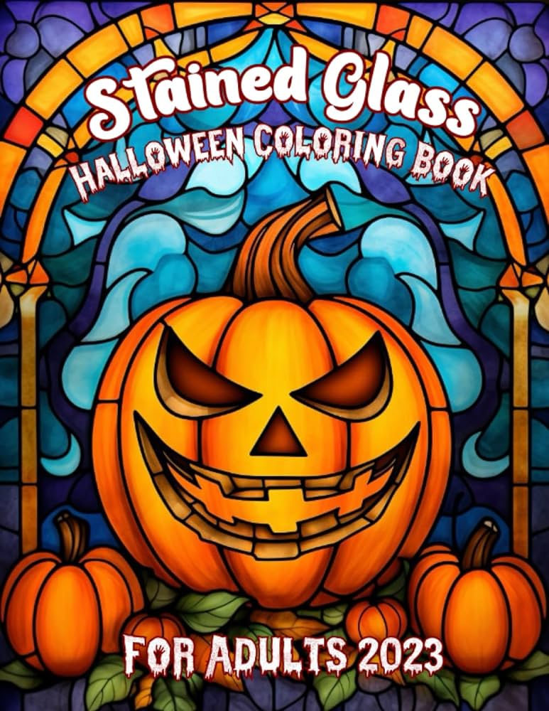 Stained glass halloween coloring book for adults large print halloween coloring book fun and challenging cute halloween coloring book autumn publishing zdsomarry books