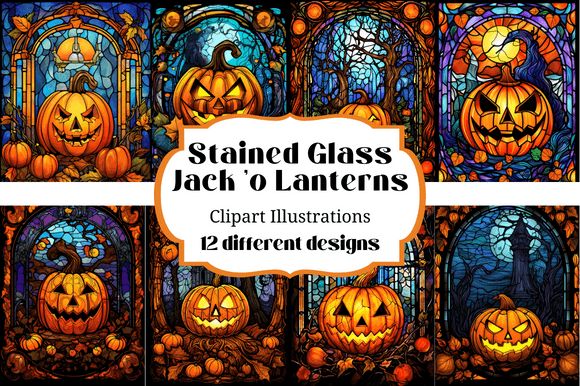 Jack o lantern stained glass halloween graphic by laura beth love
