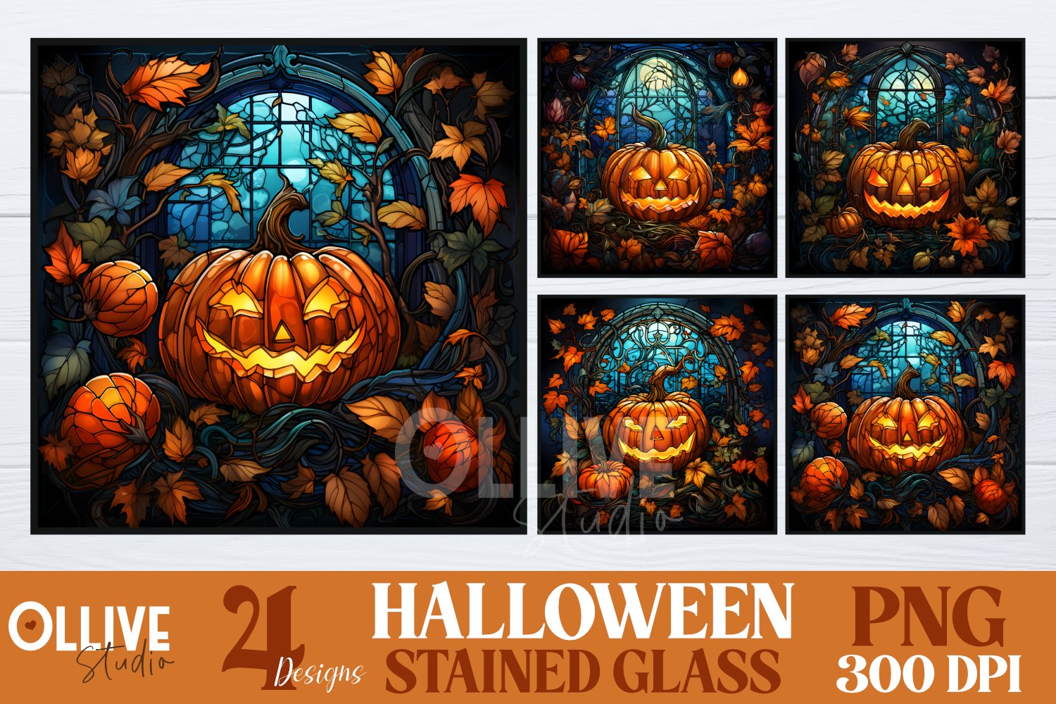 Halloween pumpkin stained glass png bundle
