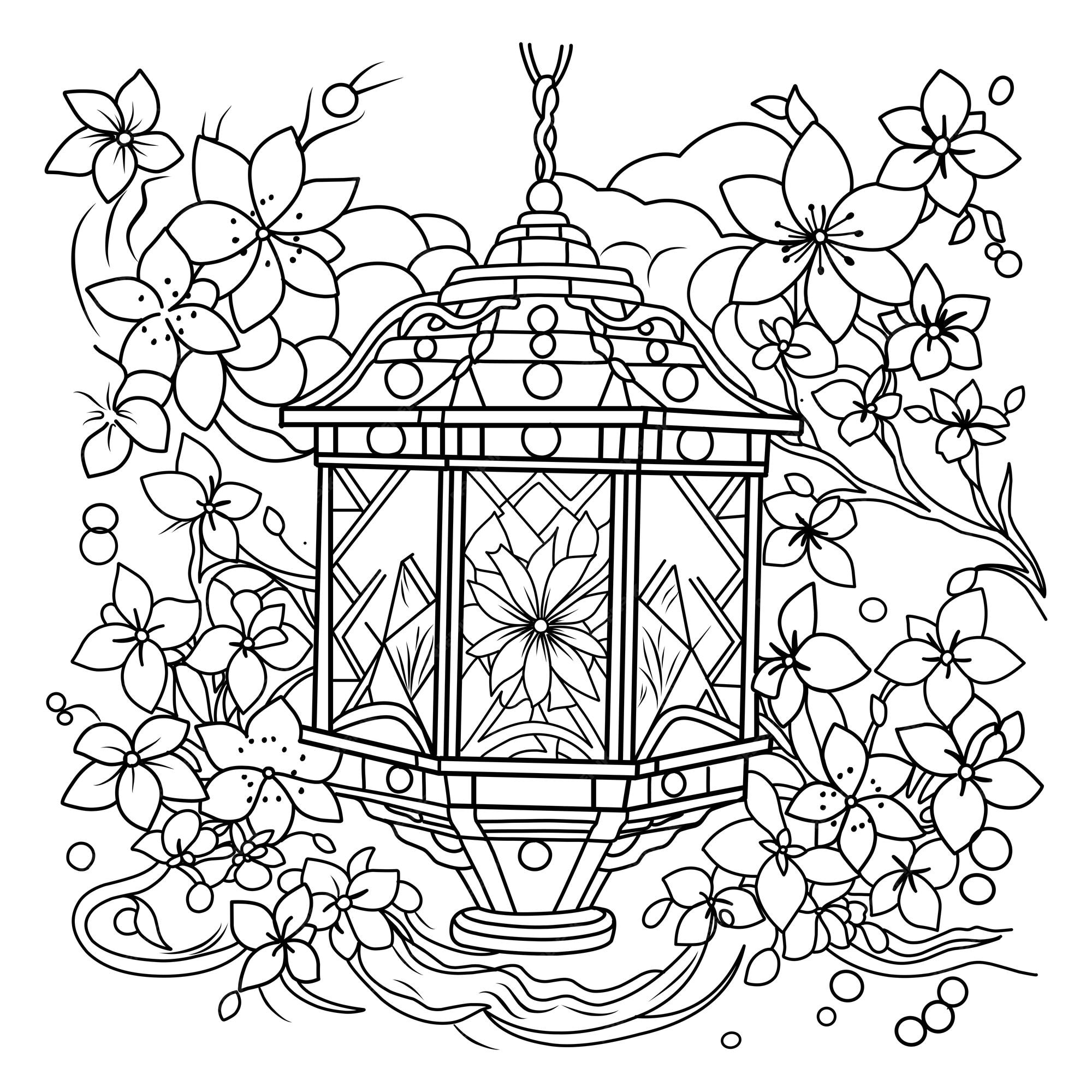 Premium vector toro nagashijapanese lantern festival coloring page coloring page of lanterns for the remembrance of the dead