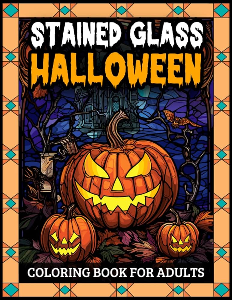 Stained glass halloween coloring book by books halloween