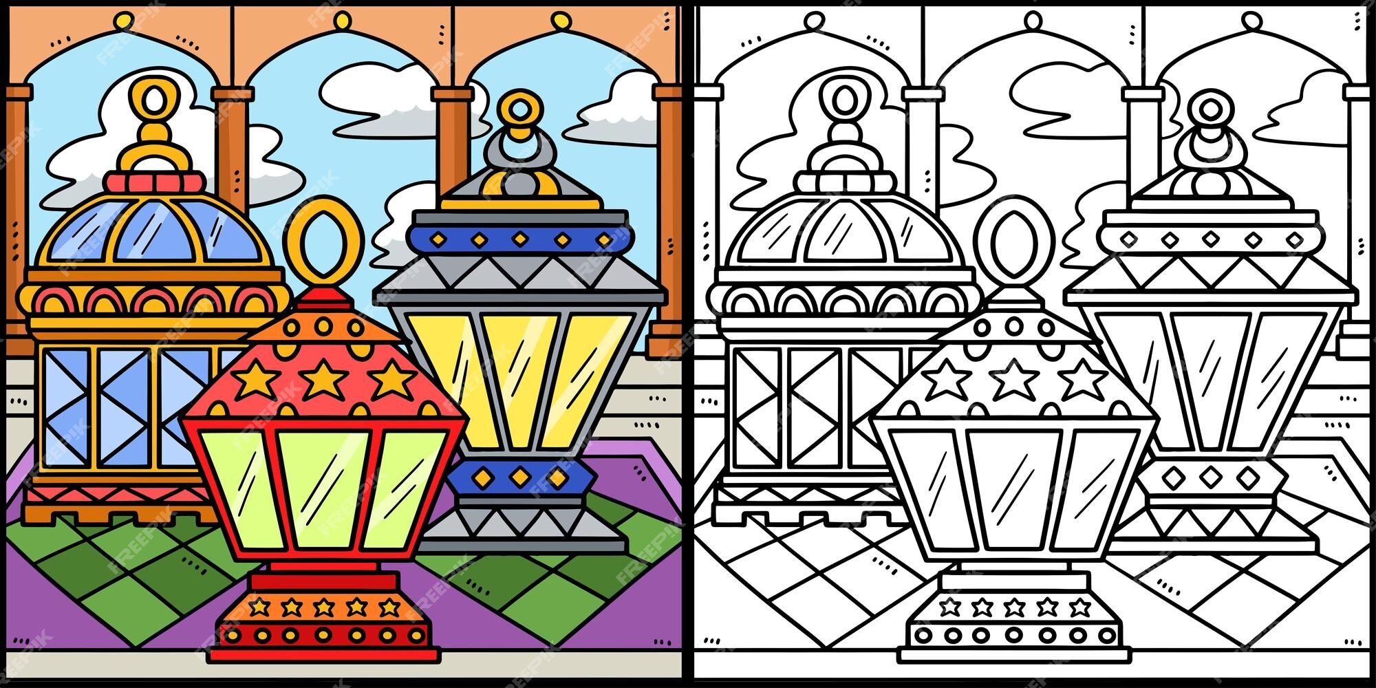 Premium vector ramadan lantern coloring page illustration