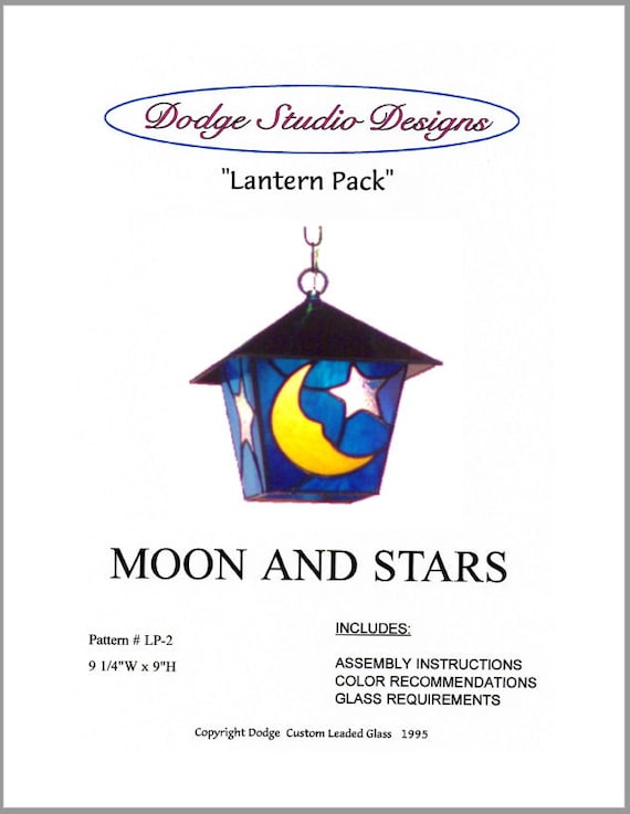 Pattern for moon and star stained glass lamp lantern and instructions