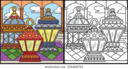 Ramadan lantern coloring page illustration stock vector royalty free