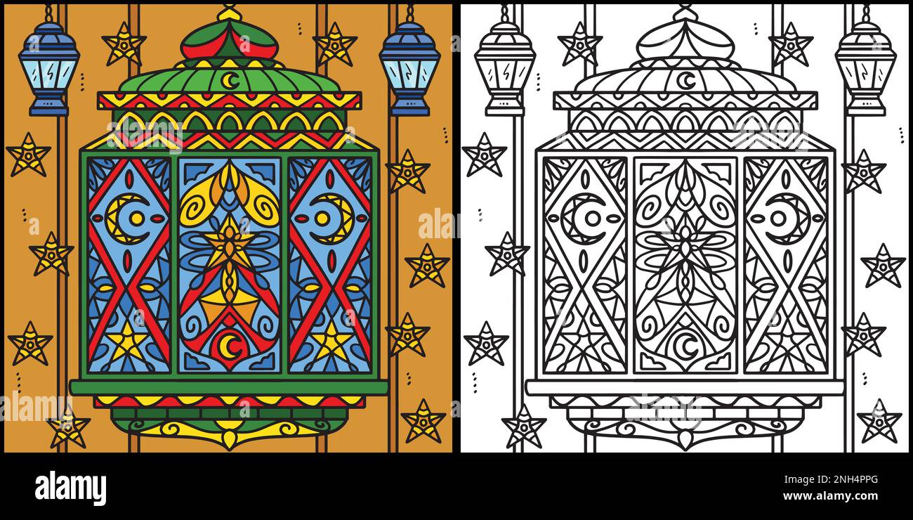 Ramadan lantern mandala coloring page illustration stock vector image art