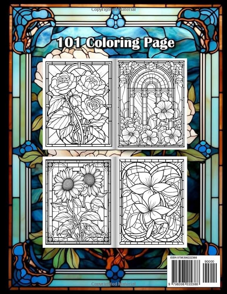 Flowers stained glass loring book for adults bold and easy floral stained glass loring book featuring lily botanical designs rose tulip sunflowers and more creation yellow lorful foreign language