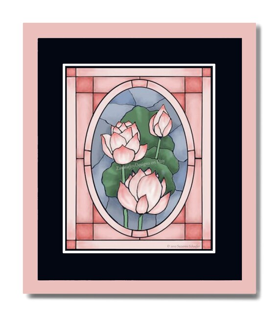 Stained glass lotus flower pattern instant download printable lotus flowers downloadable pdf water lily print coloring page