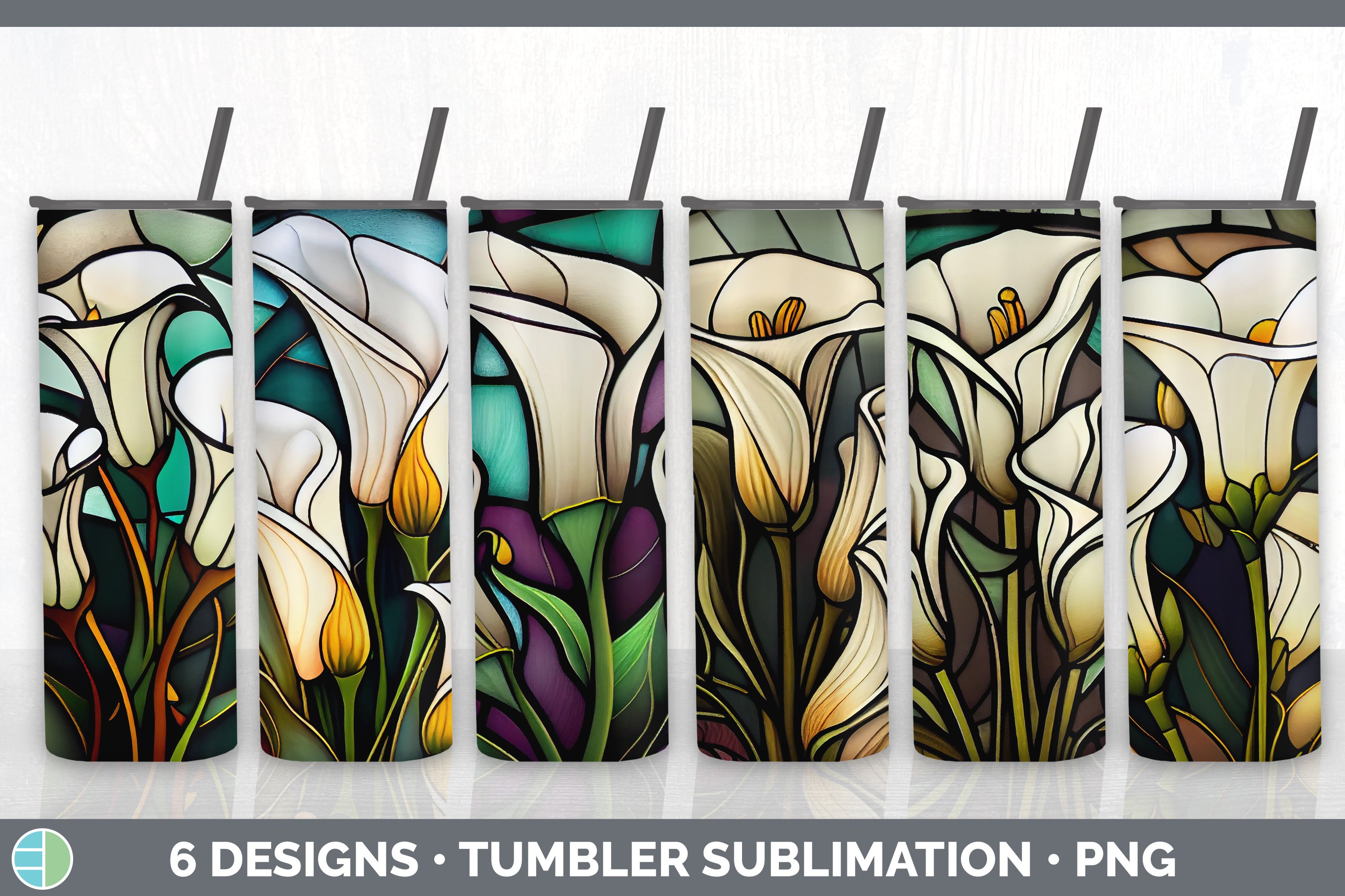 Stained glass calla lily flowers tumbler sublimation oz