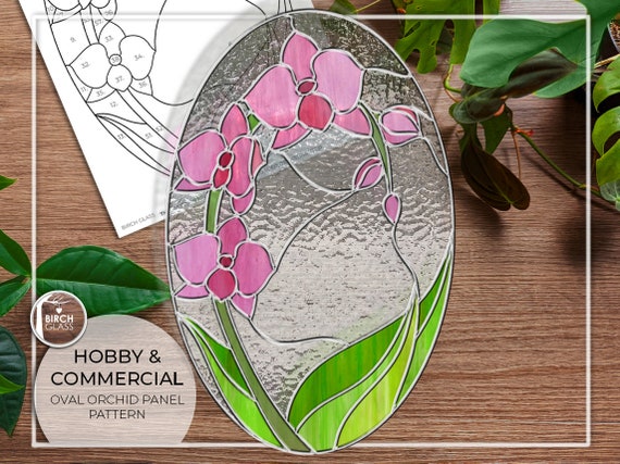 Pattern orchid oval panel stained glass pattern pdf digital download glass panel suncatcher circle orchids flowers