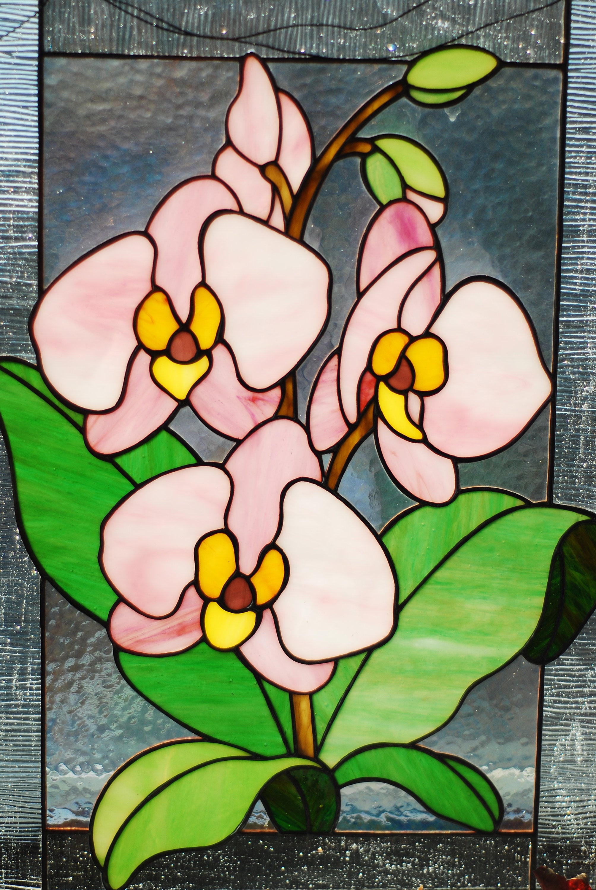 Orchid stained glass panel stain glass window hangings stained glass suncatcher pink flowers stain glass decor mothers day gift from ukraine