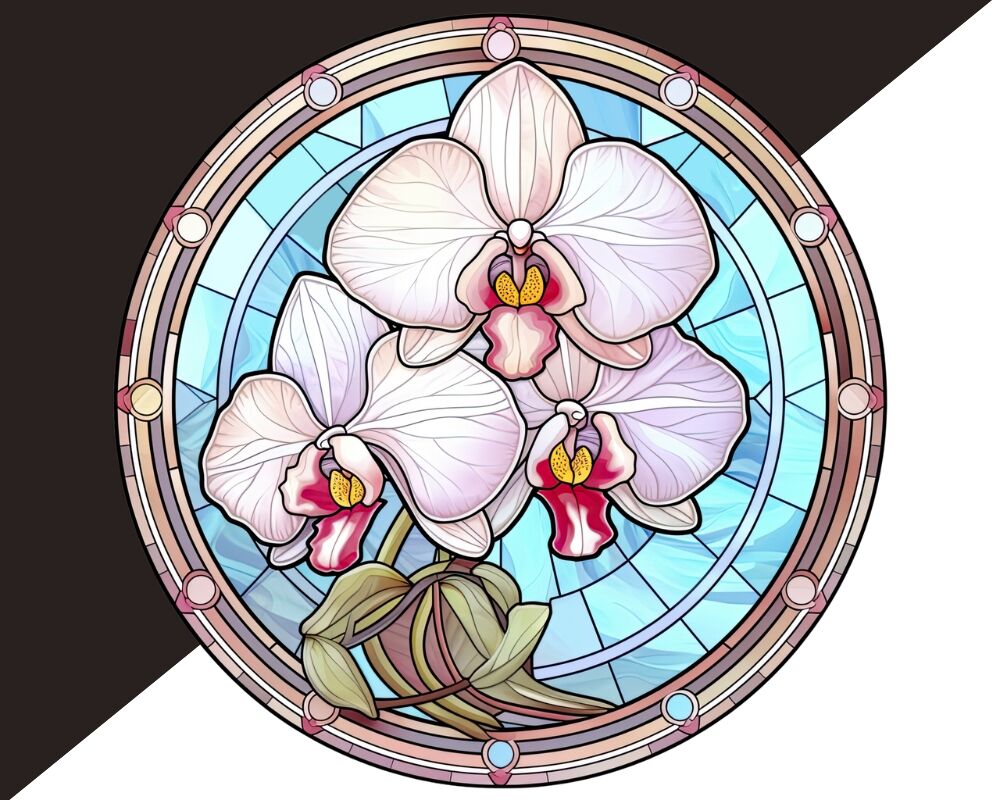 Pink white orchids stained glass flowers png clipart by tanya kart