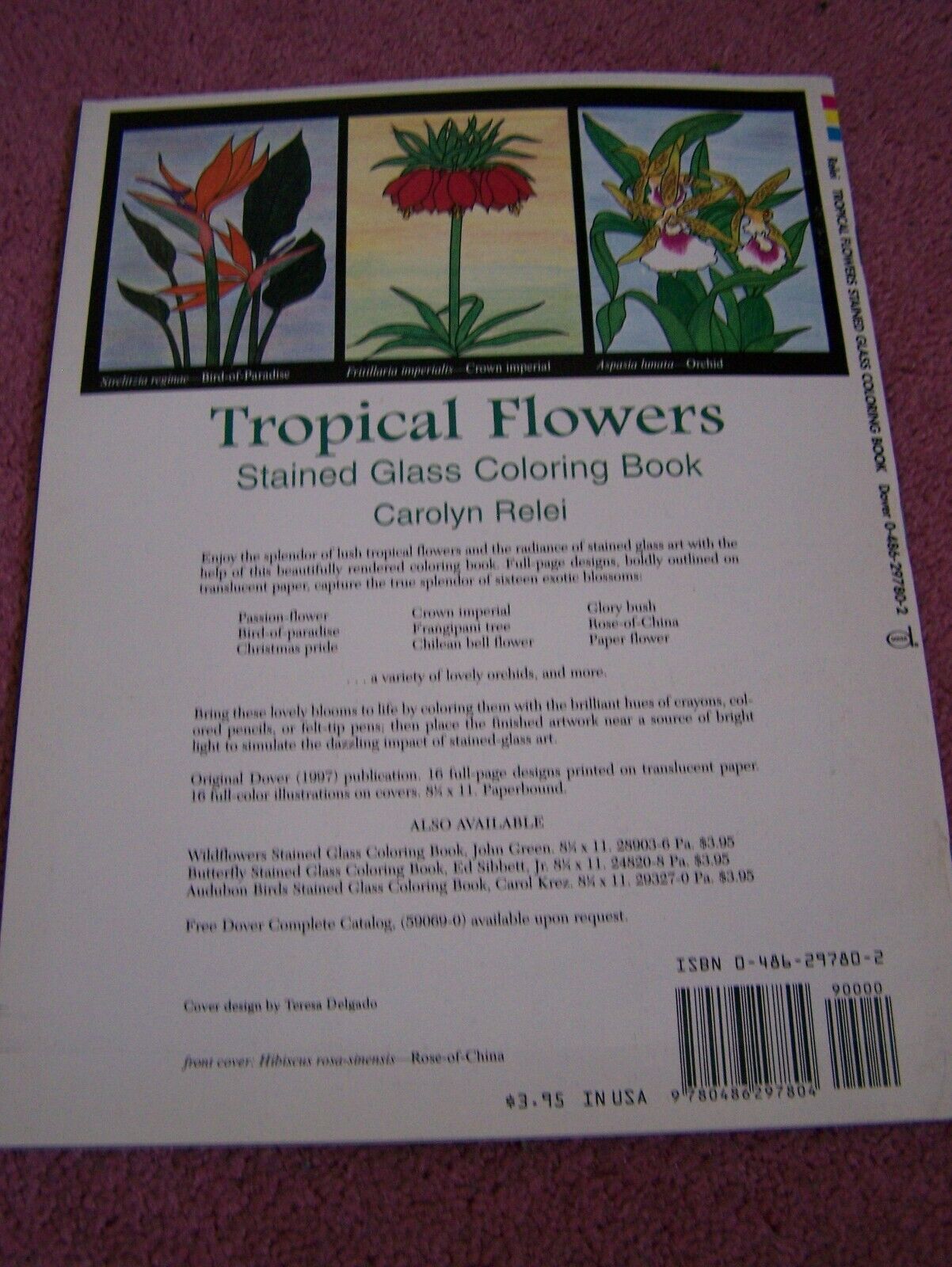 Tropical flowers stained glass coloring book by relei carolyn