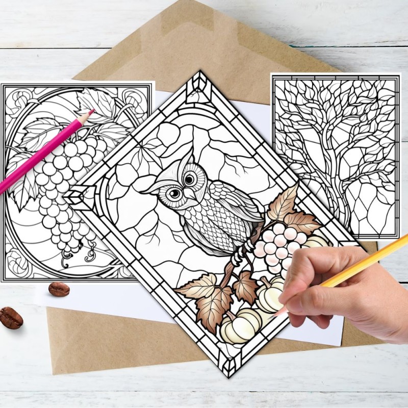 Stained glass autumn coloring sheets