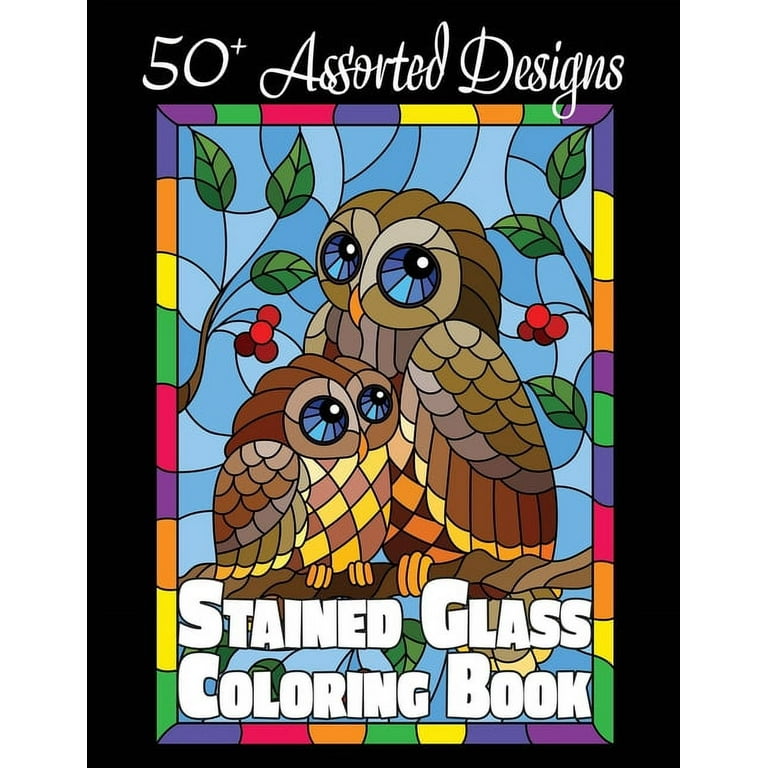Stained glass coloring book assorted designs paperback