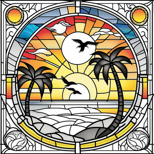 A stained glass template featuring a palm tree