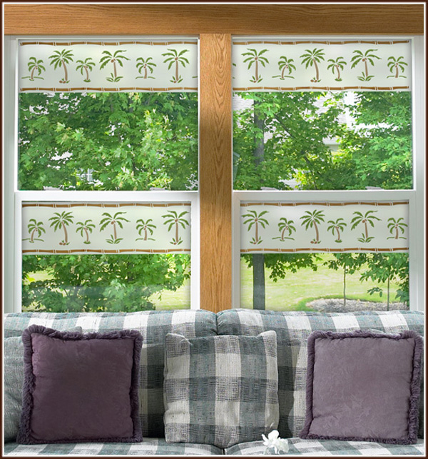 Palm tree borders in stained glass and etched glass now availalble wallpaper for windows