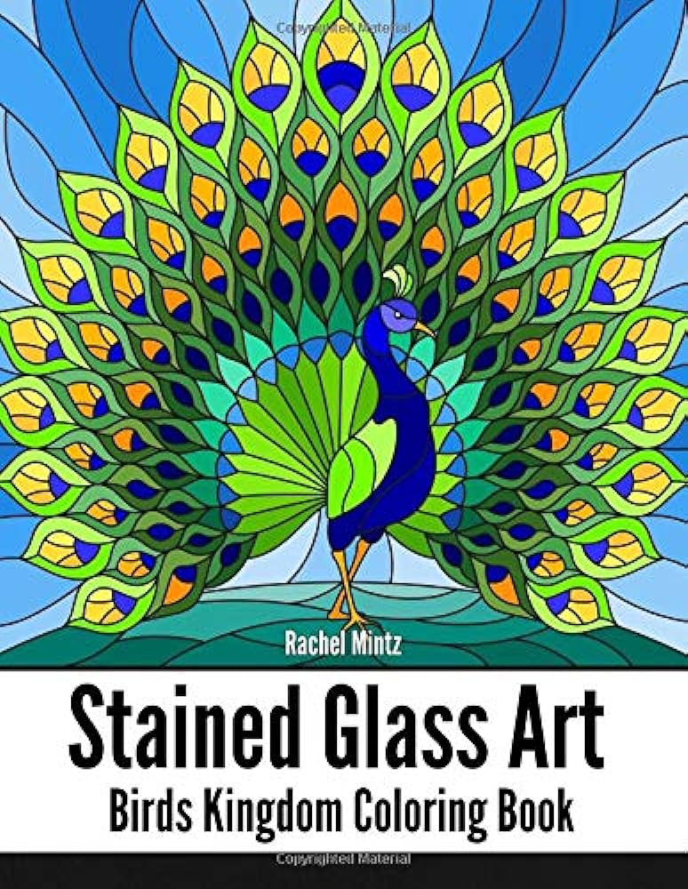 Stained glass art birds kingdom coloring book artistic patterns of beautiful birds parrots flamingo peacock hummingbird owls â for adults mintz rachel books