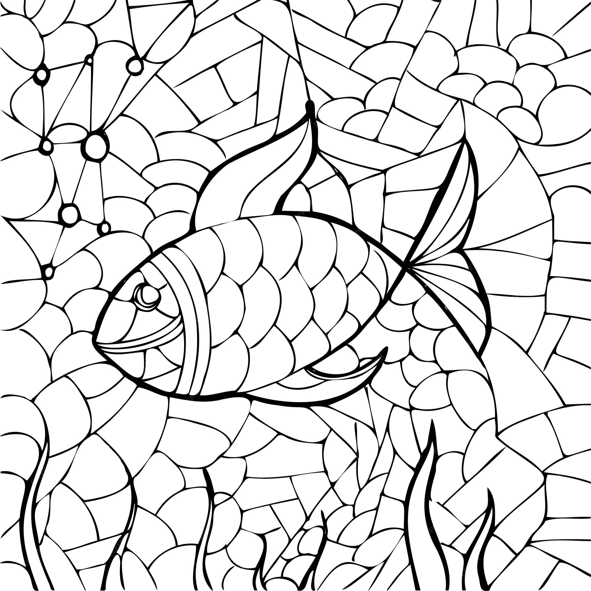 Premium vector doodle fantasy under sea and fish coloring page for adults fantastic graphic artwork hand drawn simple illustration