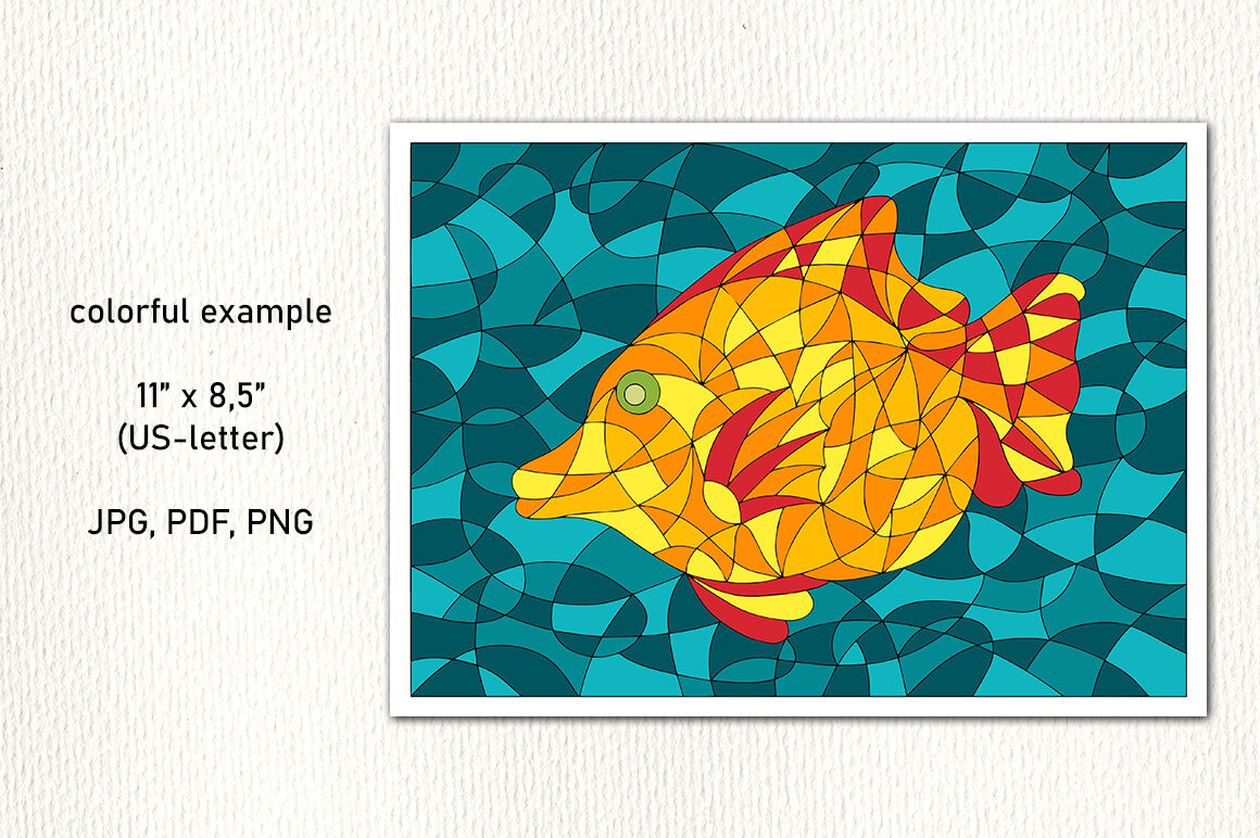 Fish coloring page stained glass coloring book by irisidia