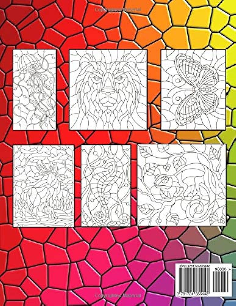 Stained glass art animals loring book mosaic patterns of wildlife pets fish and butterflies to lor for teenagers adults mintz rachel books