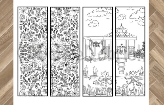 Koi fish pond bookmarks printable adult coloring page instant download adult coloring book instant print kids coloring page