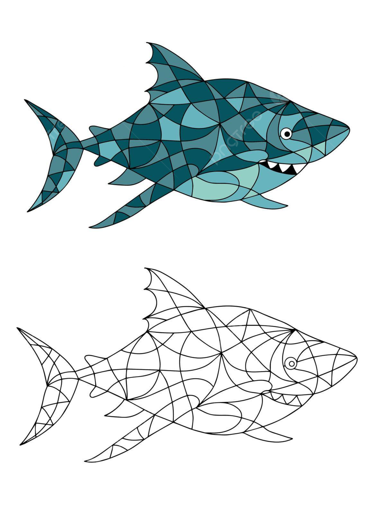 Abstract shark in stained glass style for coloring book vector fish pattern stripe png and vector with transparent background for free download