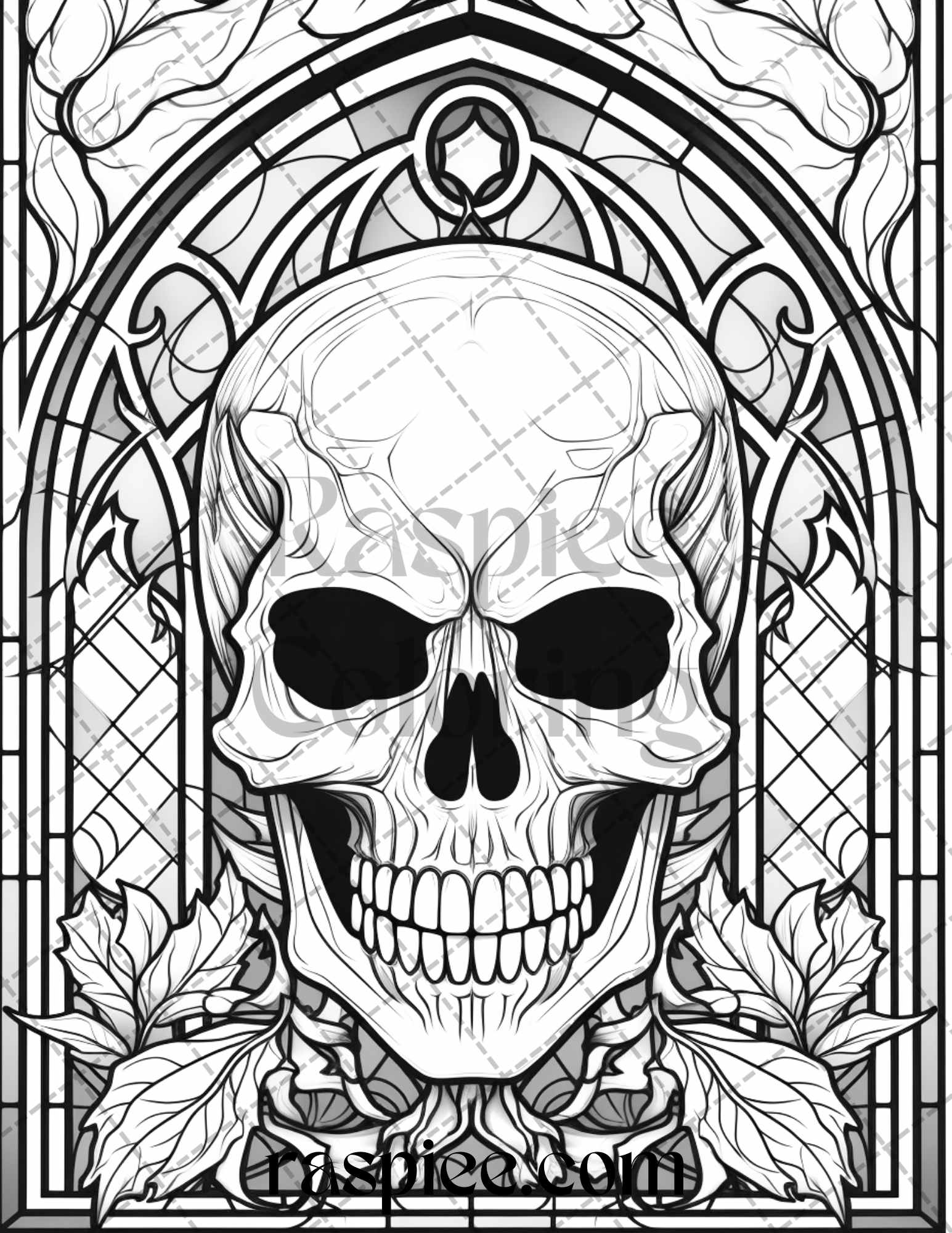 Halloween stained glass grayscale coloring pages printable for adul â coloring