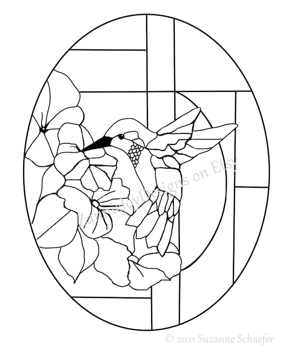 Stained glass hummingbird pattern instant download coloring page instant download hummingbird line drawing download now