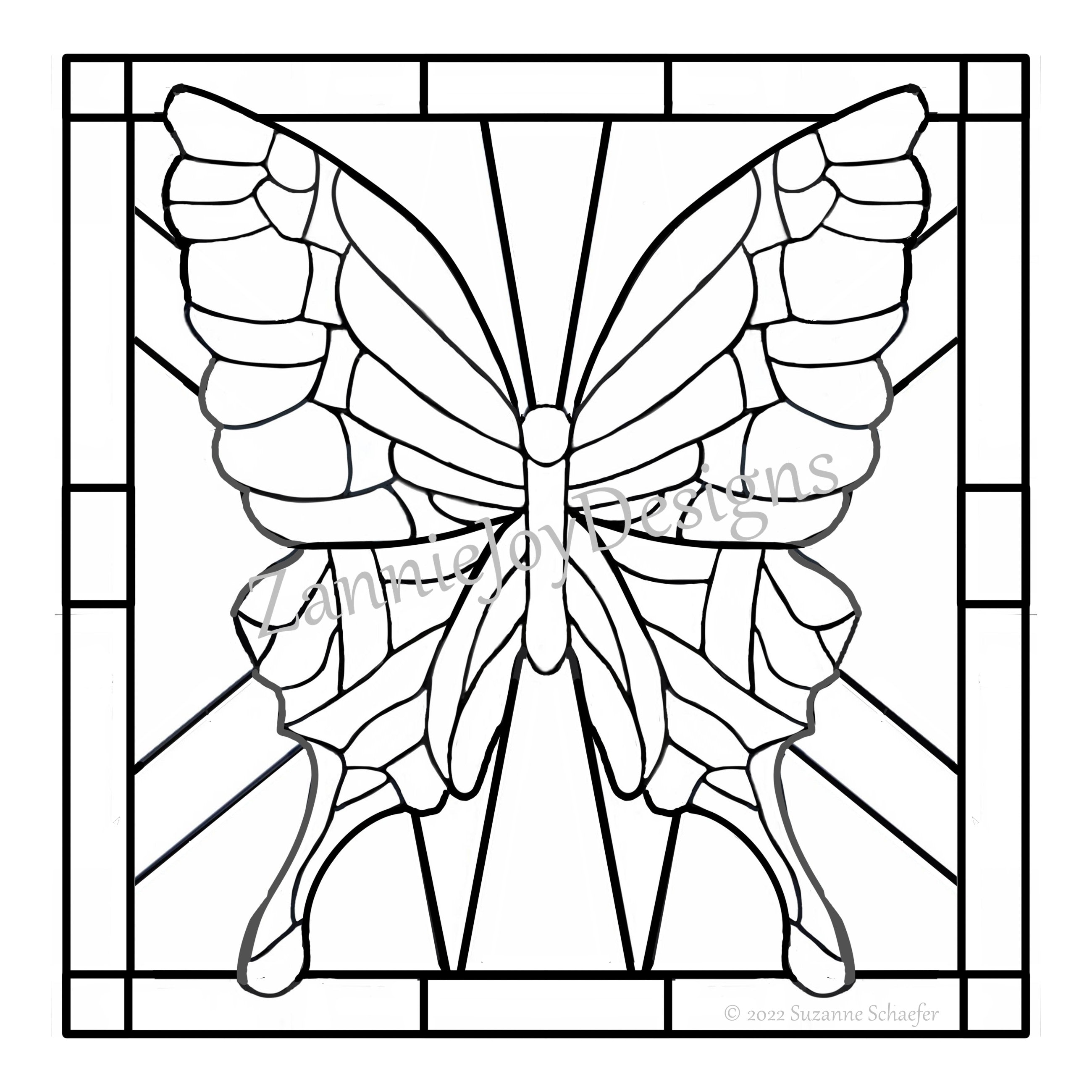 Stained glass butterfly pattern pdf line art coloring page instant download digital download butterfly print