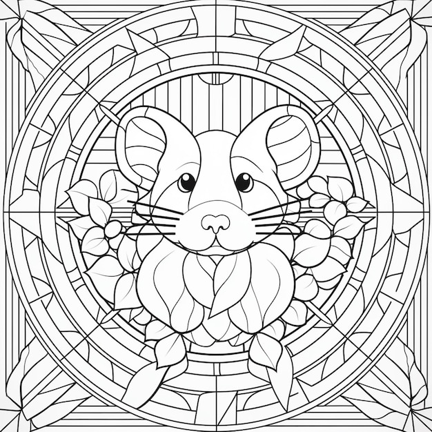Premium ai image a coloring page with a mouse in a stained glass frame generative ai