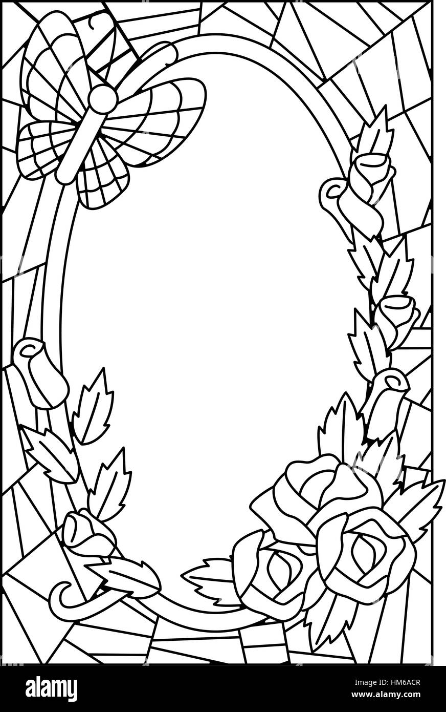 Stained glass flowers black and white stock photos images