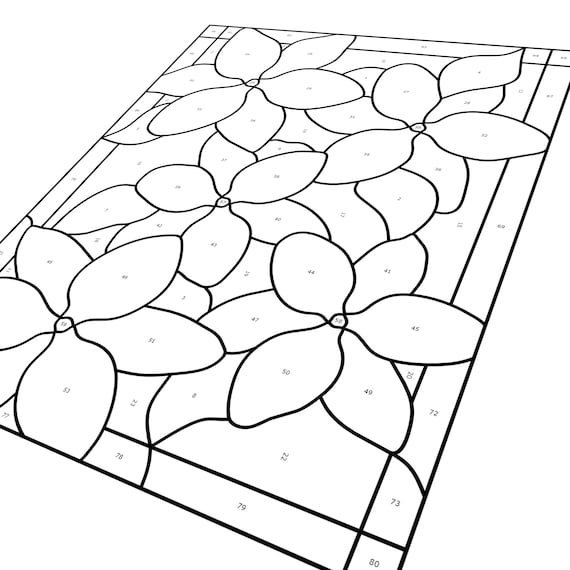 Stained glass pattern clematis flowers with frame