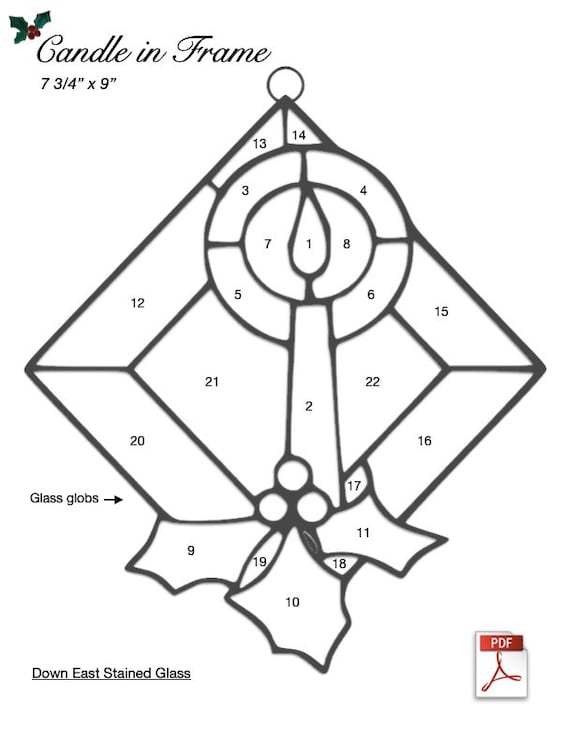 Christmas candle in frame stained glass pattern pdf
