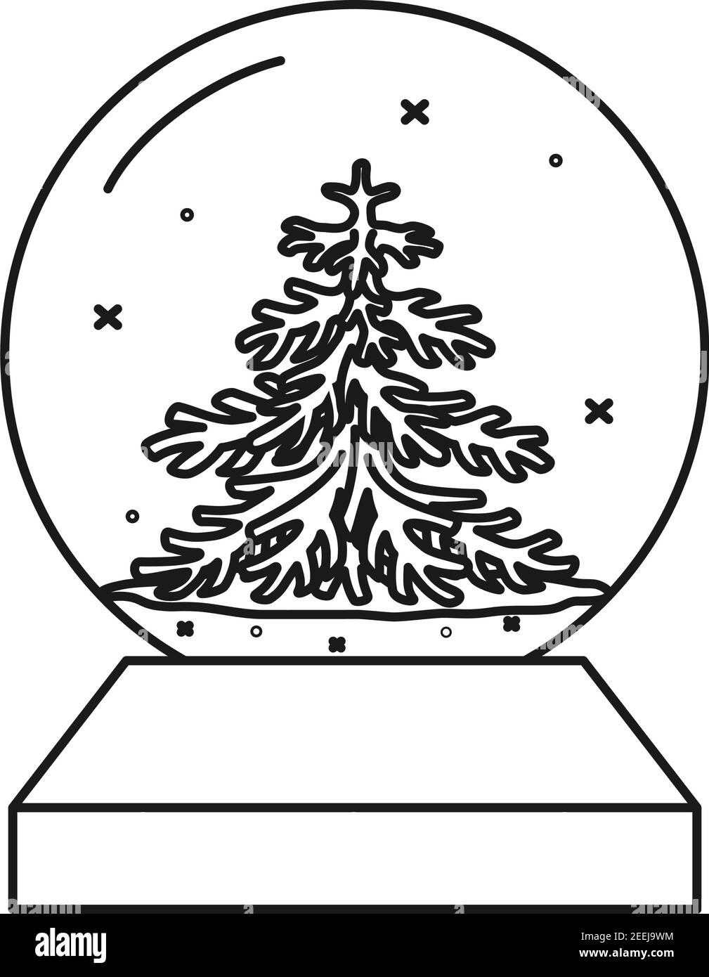Line art black and white glass ball toy snowy fir tree decoration christmas theme vector illustration for poster label gift card coloring book de stock vector image art