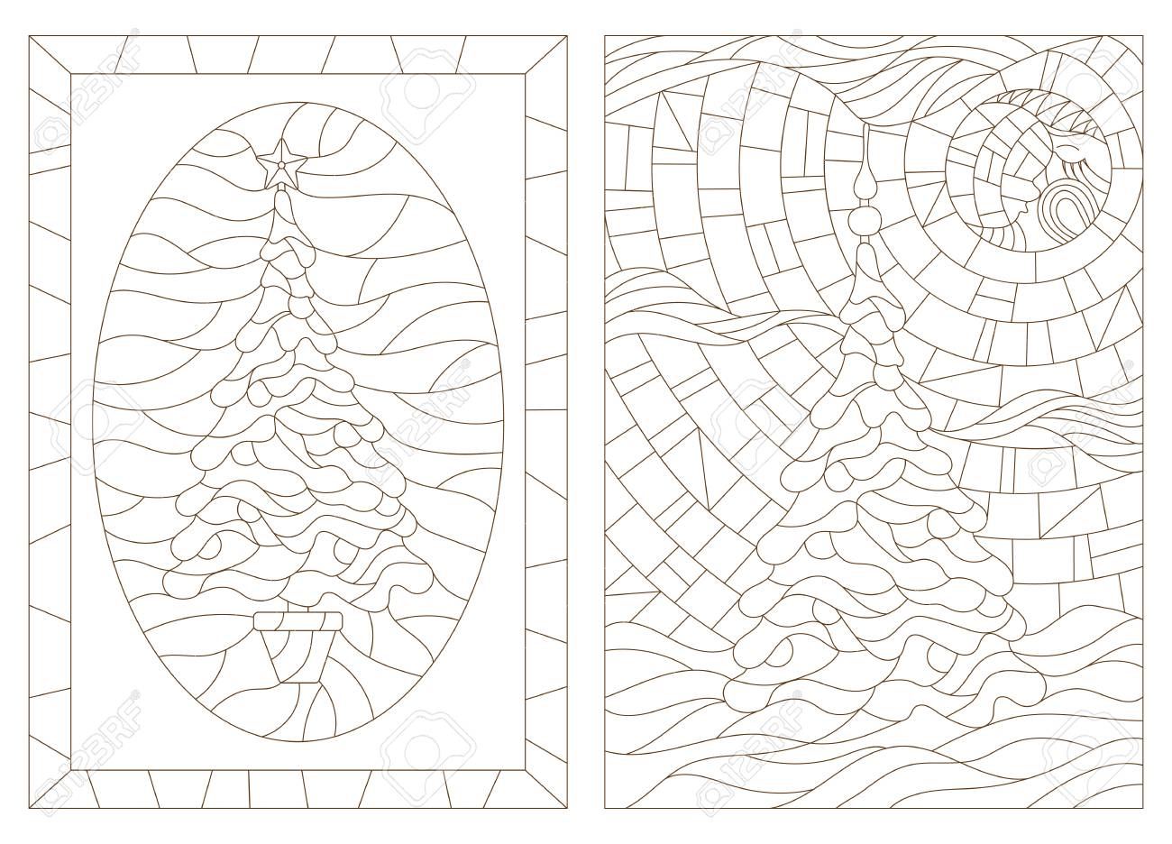 Set of outline illustrations in the style of stained glass with christmas trees royalty free svg cliparts vectors and stock illustration image
