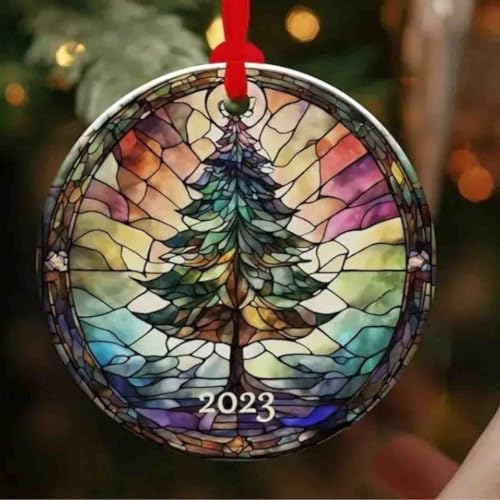 Christmas acrylic round pendant ornament stained glass style for tree decor home kitchen