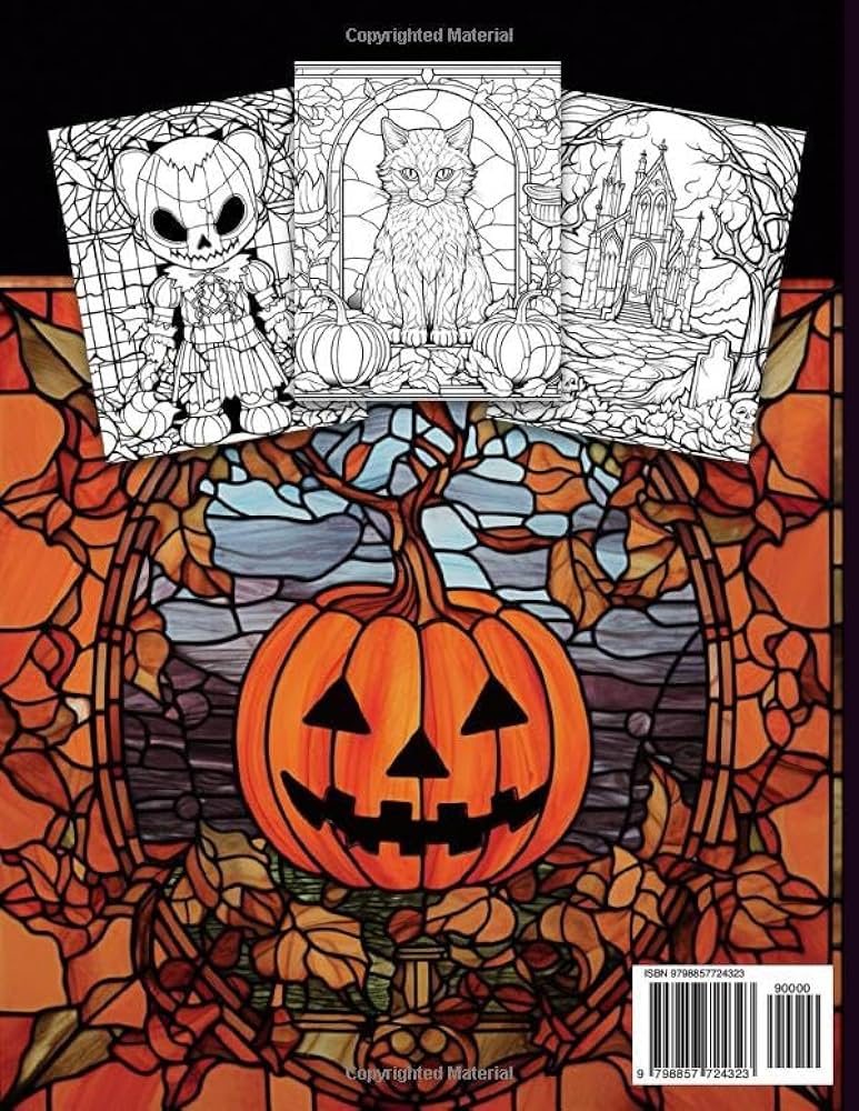 Stained glass halloween coloring book halloween coloring book featuring halloween designs with pumpkins witches haunted houses skeletons gifts for halloween chiko publisher books