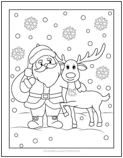 Santa and reindeer christmas coloring page printable christmas coloring pages free christmas coloring pages christmas coloring sheets