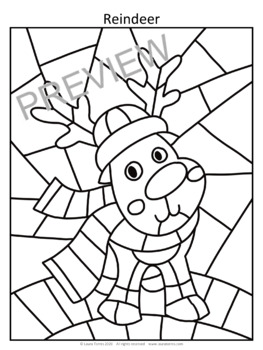 Winter coloring pages penguin snowman reindeer mittens cottage
