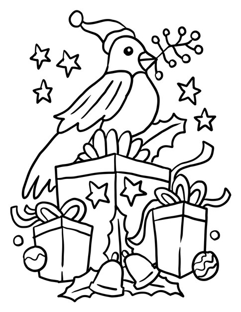Premium vector christmas present doodle coloring page