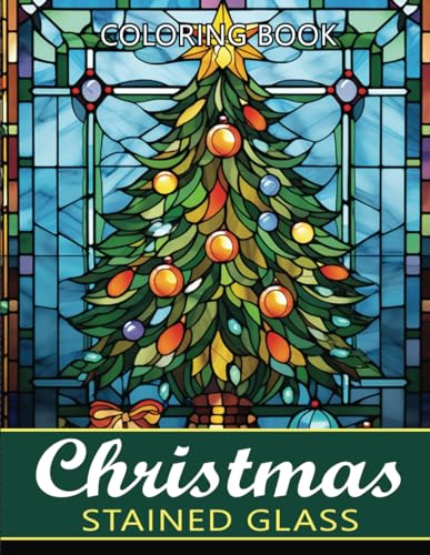Stained glass christmas coloring book an adult large print stained glass christmas coloring book for relaxing and stress relief by christina book cafe