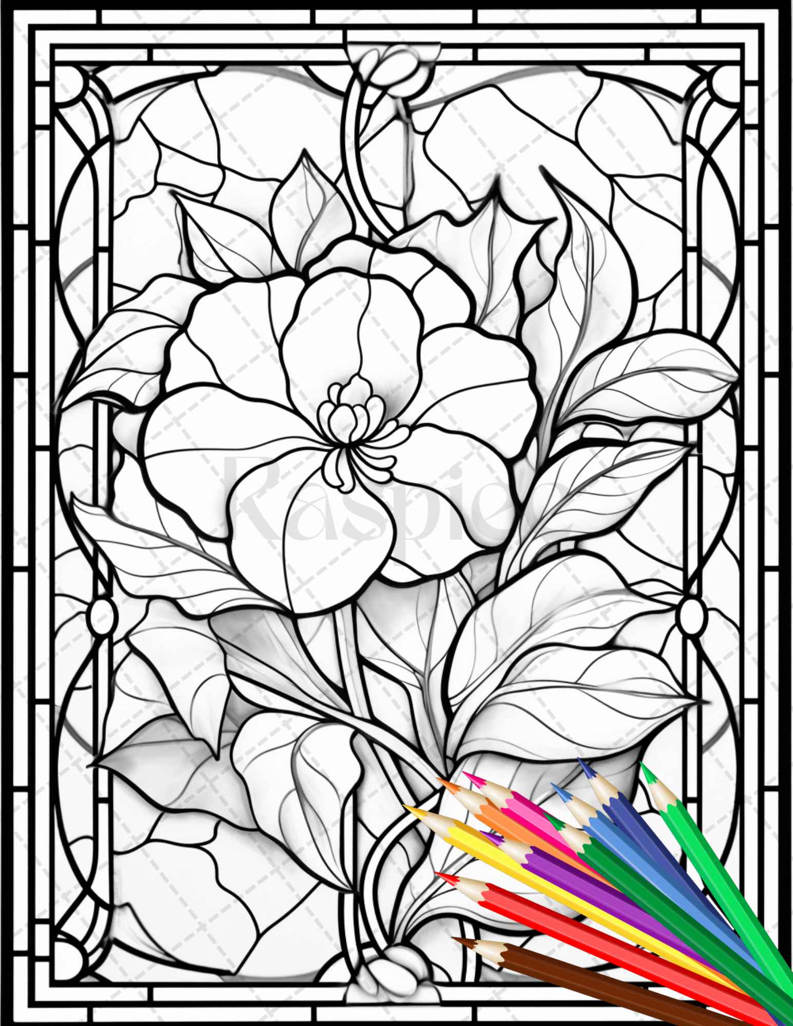 Stained glass flowers grayscale coloring pages printable for adults â coloring